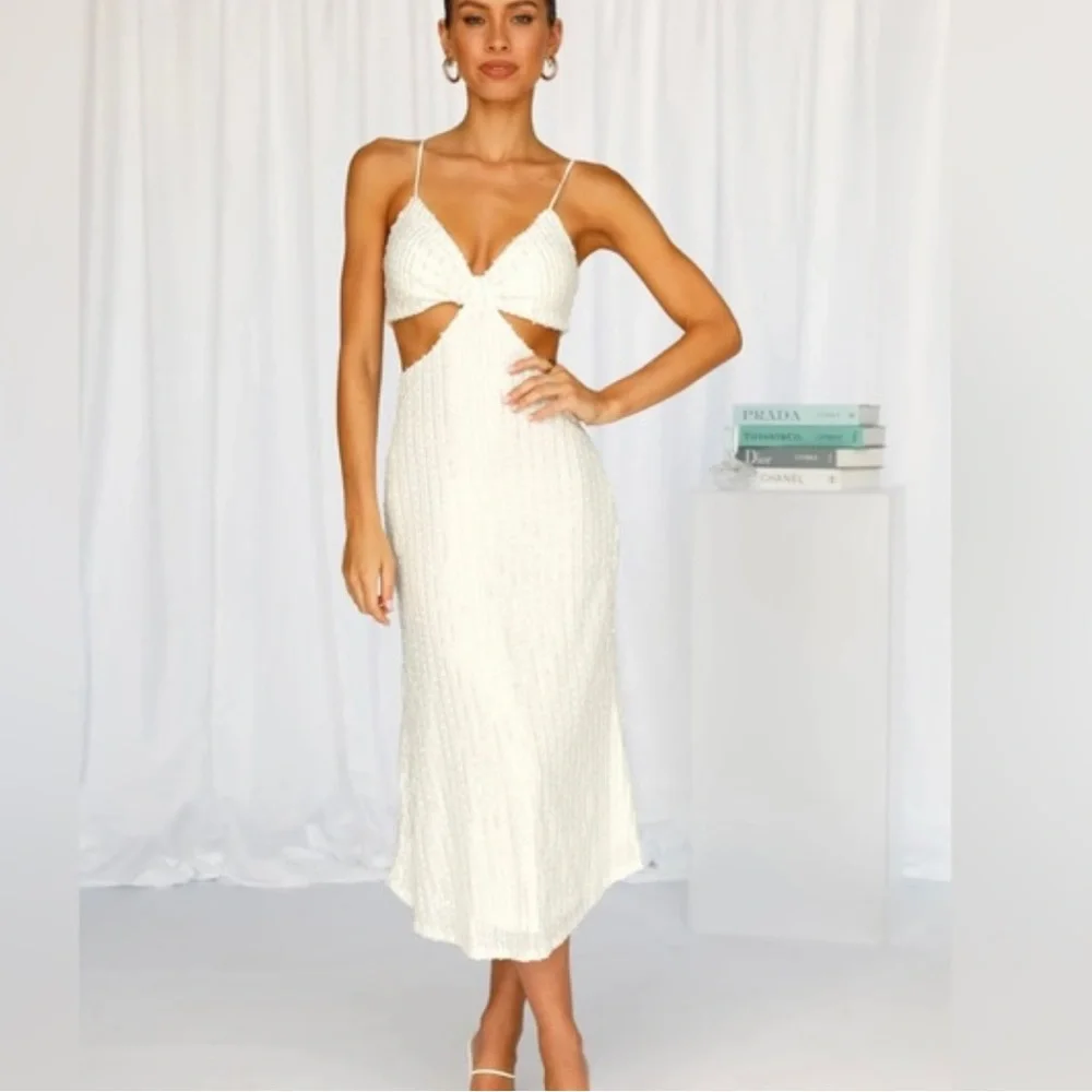 White sequin cut out midi dress - Picture 1 of 5